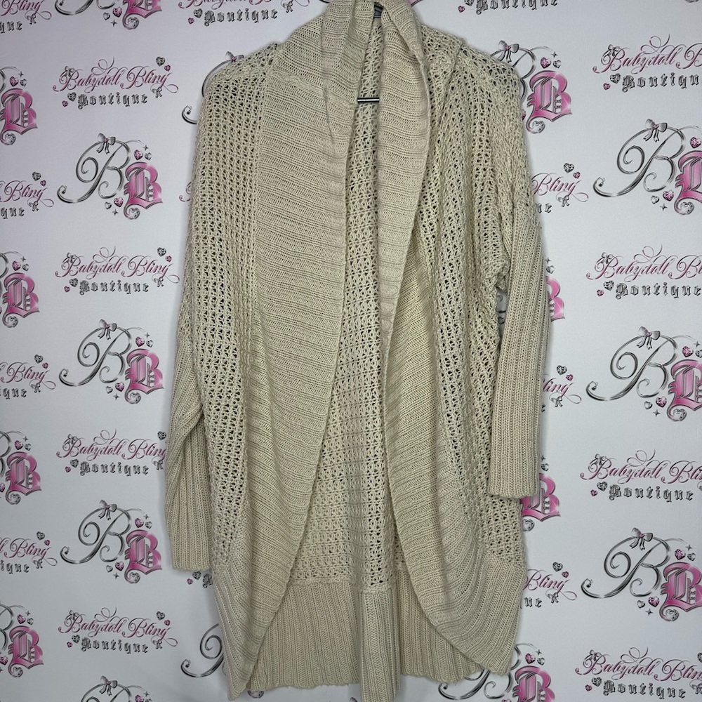 George cardigan knit crochet cream beige white open flowy waterfall warm cozy